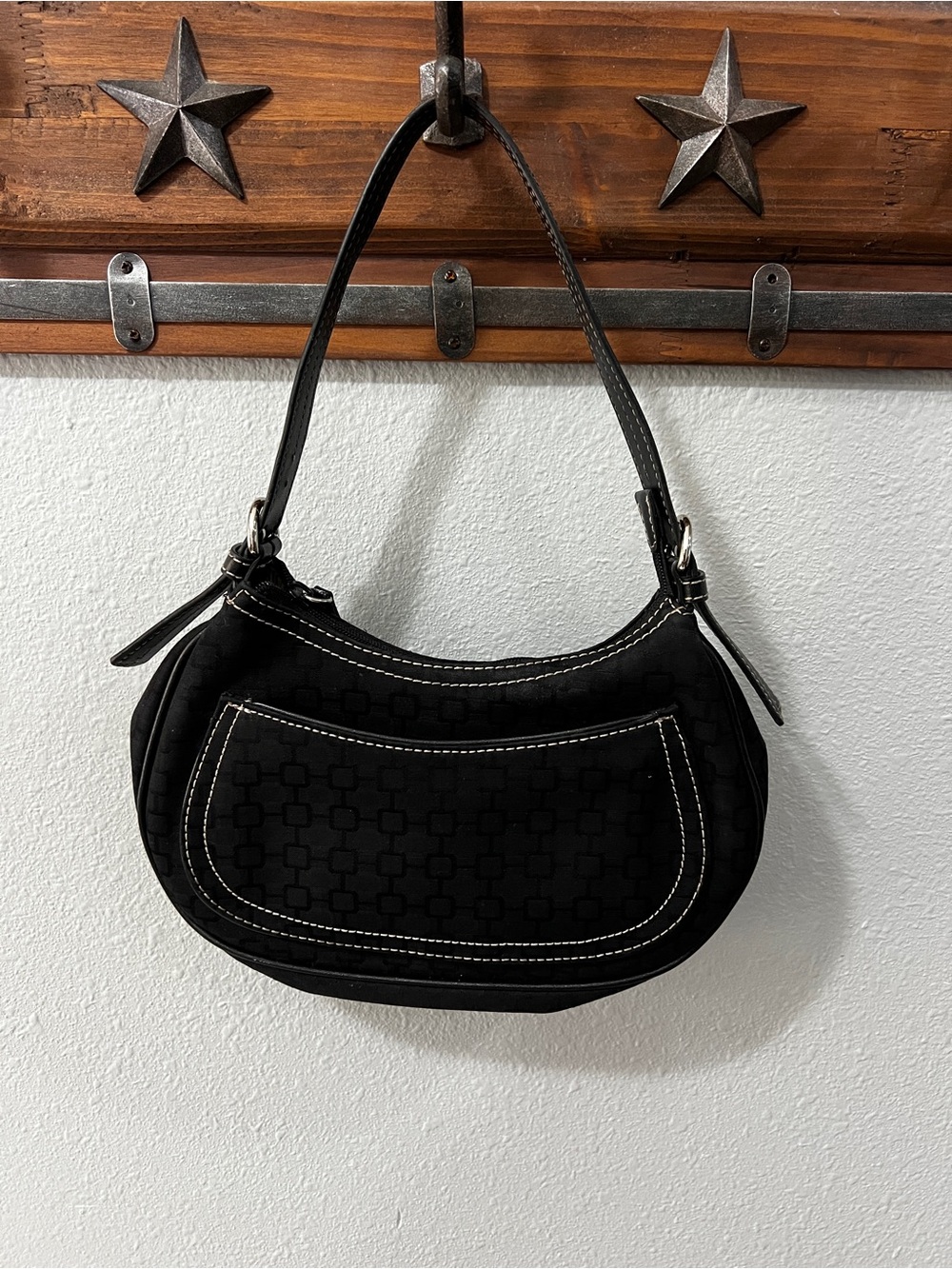 Vintage Y2K Nine West Black Jacquard Baguette Mini Shoulder Bag
